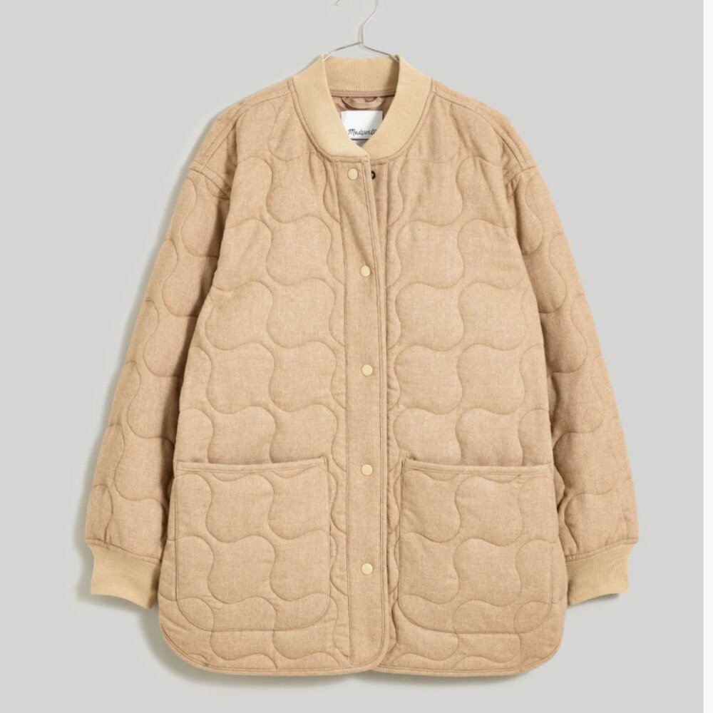 Madewell Quilted Oversized Bomber Jacket in Matchstick